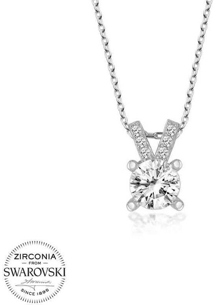 Swarovski Taşlı Gümüş Tektaş Bayan Kolye