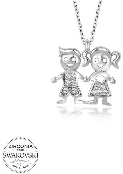 Swarovski Taşlı Gümüş Erkek Kız Çocuk Bayan Kolye