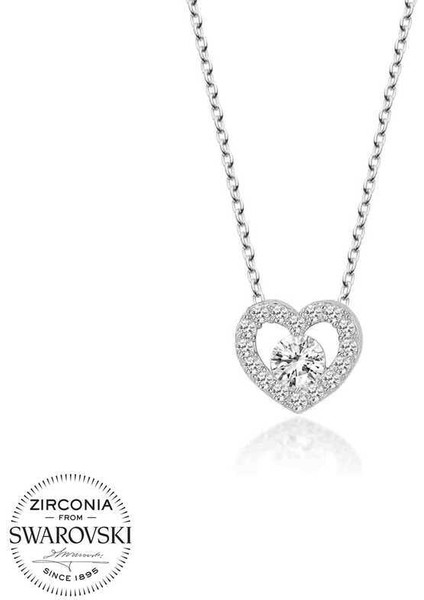 Swarovski Taşlı Gümüş Kalp Bayan Kolye