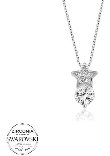 Swarovski Taşlı Gümüş Yıldız Tektaş Bayan Kolye