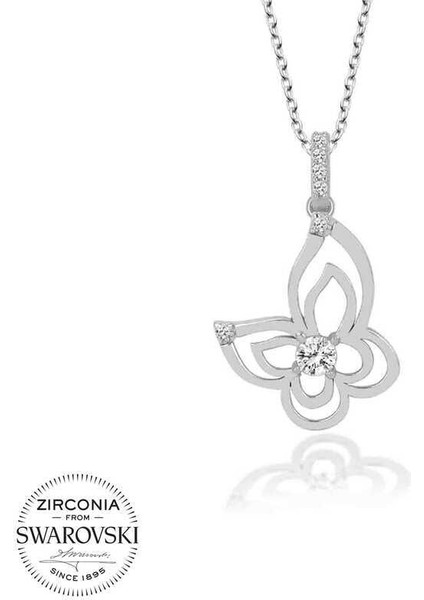 Swarovski Taşlı Gümüş Kelebek Bayan Kolye