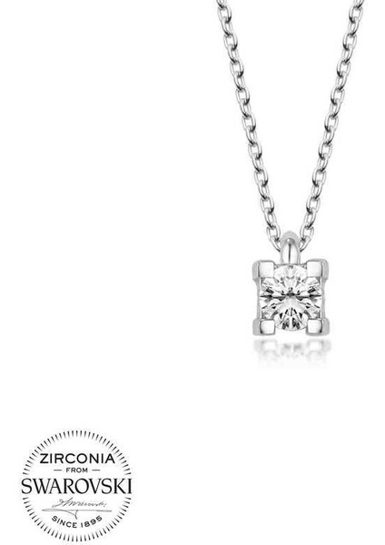 Swarovski Taşlı Gümüş Tektaş Bayan Kolye