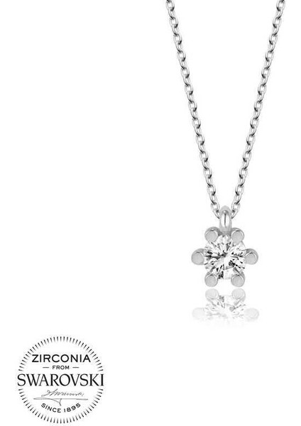 Swarovski Taşlı Gümüş Tektaş Bayan Kolye