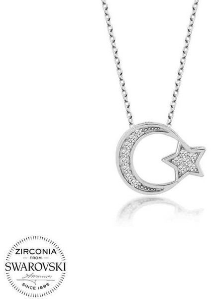 Swarovski Taşlı Gümüş Ayyıldız Bayan Kolye
