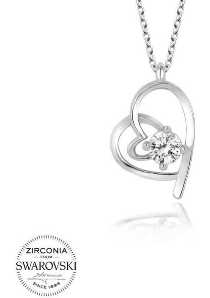 Swarovski Taşlı Gümüş Kalp Bayan Kolye