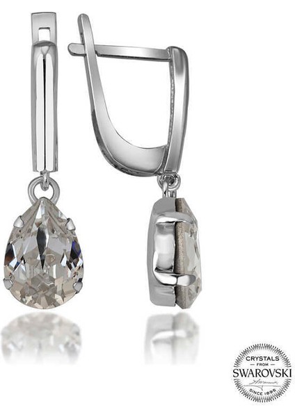 Swarovski Crystal Taşlı Gümüş Damla Sallantılı Kadın Küpe