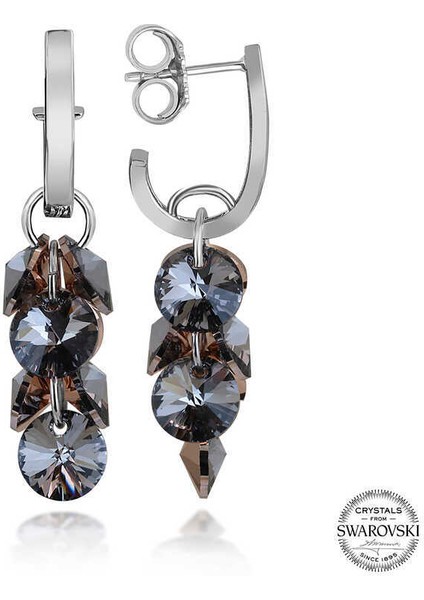 Swarovski Crystal Taşlı Gümüş Salkım Sallantılı Çivili Kadın Küpe