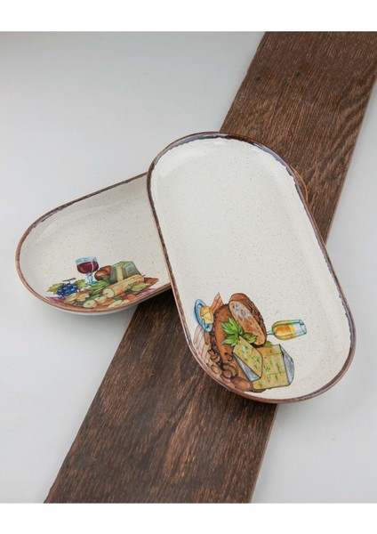 Retro Wine & Cheese 2 Adet Porselen Kayık Tabak fiyatları