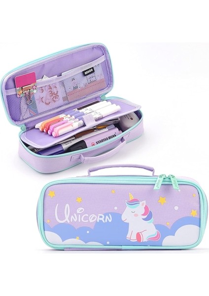 Sevimli Kalem Kutusu Kalem Kılıfı Orta Kapasiteli Taşınabilir Kalem Çantası Kızlar Çocuklar Gençler Için Bölmeli-Mor (Yurt Dışından)
