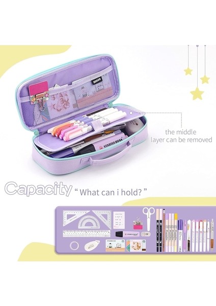 Sevimli Kalem Kutusu Kalem Kılıfı Orta Kapasiteli Taşınabilir Kalem Çantası Kızlar Çocuklar Gençler Için Bölmeli-Mor (Yurt Dışından) fırsatları