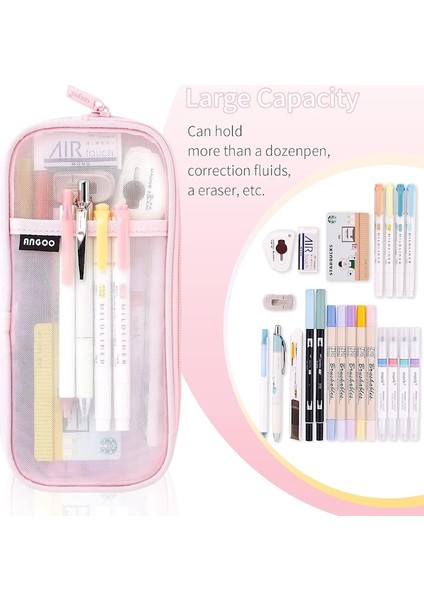 Fermuarlı Izgara Örgü Kalem Kalem Kutusu Şeffaf Makyaj Renkli Kılıfı Kozmetik Çantası Okul Genç Kız Şeffaf Kırtasiye Çantası Ofis Düzenleyici Kutusu-Pembe (Yurt Dışından) fiyatları