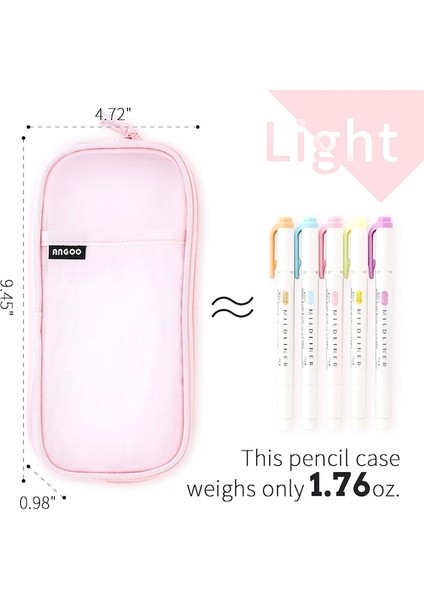 Fermuarlı Izgara Örgü Kalem Kalem Kutusu Şeffaf Makyaj Renkli Kılıfı Kozmetik Çantası Okul Genç Kız Şeffaf Kırtasiye Çantası Ofis Düzenleyici Kutusu-Pembe (Yurt Dışından) fırsatları