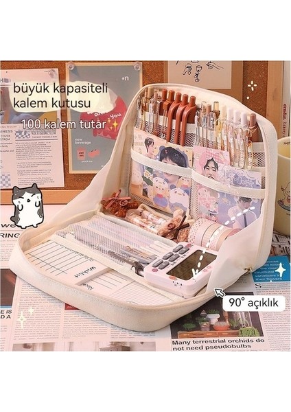 Hss Travel Büyük Kapasiteli Öğrenci Kalem Kutusu Sınıflandırma Depolama Yüksek Değerli Kozmetik Çantası Bölmesi Saklama Çantası Saklama Çantası -Bej (Yurt Dışından) fiyatları