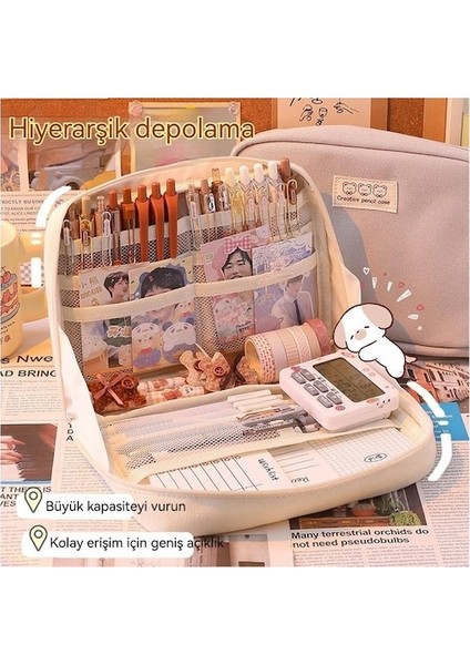 Hss Travel Büyük Kapasiteli Öğrenci Kalem Kutusu Sınıflandırma Depolama Yüksek Değerli Kozmetik Çantası Bölmesi Saklama Çantası Saklama Çantası -Bej (Yurt Dışından) modelleri