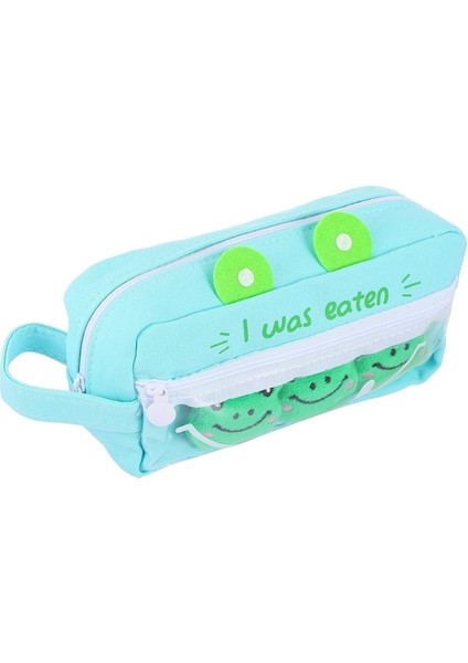 Heamor 1 Adet Karikatür Kurbağa Kalem Kutusu Tuval Kalemlik Kız Kalp Öğrencileri - Yeşil (Yurt Dışından)