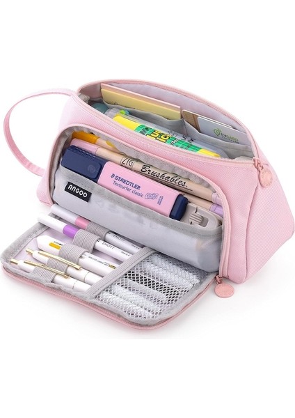 Kalem Kutusu Elde Taşınabilir Kalem Kılıfı Çok Yuvalı Kalem Çantası Genç Öğrenci Için Kırtasiye Deposu-Pembe (Yurt Dışından)