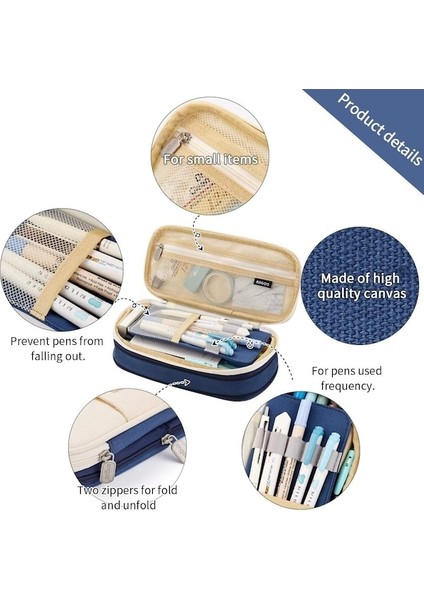 Büyük Kapasiteli Kalem Kutusu Büyük Depolama Kapasiteli Kalem Çantası Kılıfı Tutucu Çanta Organizatör-Koyu Mavi (Yurt Dışından) modelleri