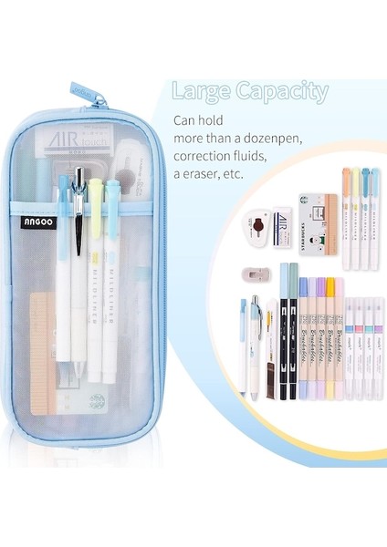 Fermuarlı Izgara Örgü Kalem Kalem Kutusu Şeffaf Makyaj Renkli Kılıfı Kozmetik Çantası Okul Genç Kız Şeffaf Kırtasiye Çantası Ofis Düzenleyici Kutusu-Mavi (Yurt Dışından) modelleri