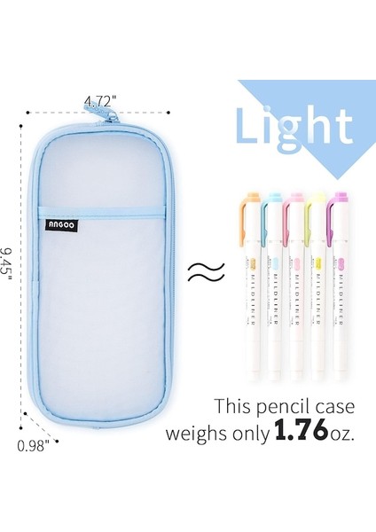 Fermuarlı Izgara Örgü Kalem Kalem Kutusu Şeffaf Makyaj Renkli Kılıfı Kozmetik Çantası Okul Genç Kız Şeffaf Kırtasiye Çantası Ofis Düzenleyici Kutusu-Mavi (Yurt Dışından) fırsatları