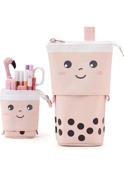 Sevimli Kalem Kutusu Ayaklı Kalemlik Teleskopik Kalem Kılıfı Kırtasiye Ofis Düzenleyici Çanta-Pembe (Yurt Dışından)