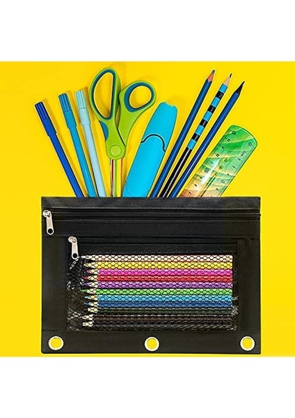 Kalem Kılıfı 3 Halkalı Cilt Kılıfı Fermuarlı Kalem Kutusu 2 Bölmeli Kanvas Kalem Çantası 2'li Set (Yurt Dışından) fırsatları