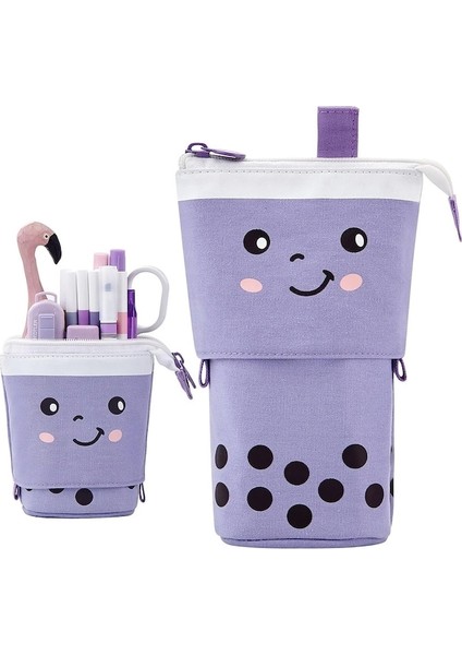 Sevimli Kalem Kutusu Ayaklı Kalemlik Teleskopik Kalem Kılıfı Kırtasiye Ofis Düzenleyici Çanta-Mor (Yurt Dışından)