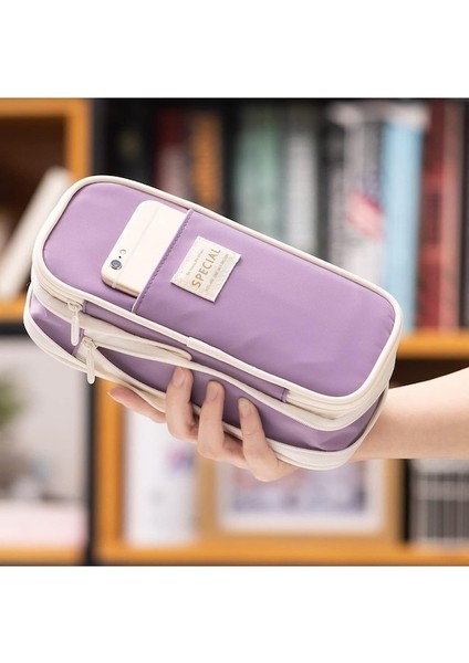 Büyük Kapasiteli Kalem Kutusu Büyük Kalem Kılıfı Kırtasiye Kalem Çantası-Mor (Yurt Dışından) indirimleri