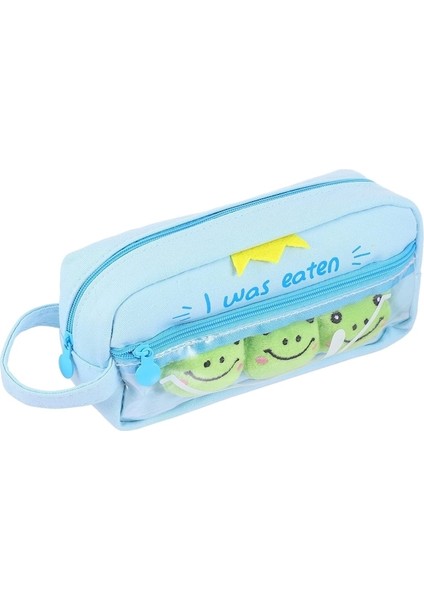 Heamor 1 Adet Karikatür Kurbağa Kalem Kutusu Tuval Kalemlik Kız Kalp Öğrencileri - Mavi (Yurt Dışından)