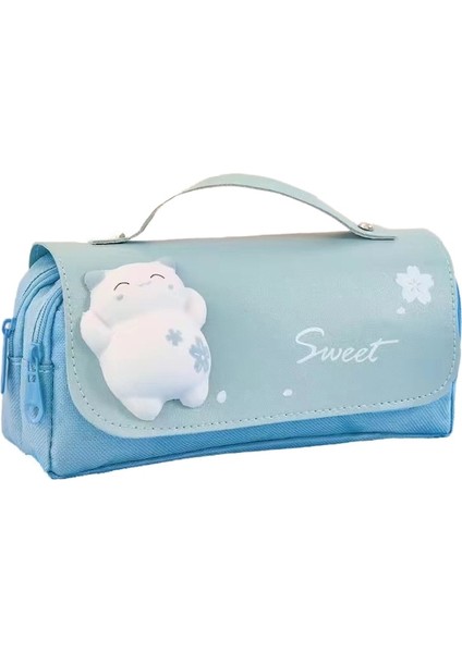 Kedi Kalem Kutusu Kırtasiye Stres Giderici Kalem Kutusu - Mavi (Yurt Dışından)