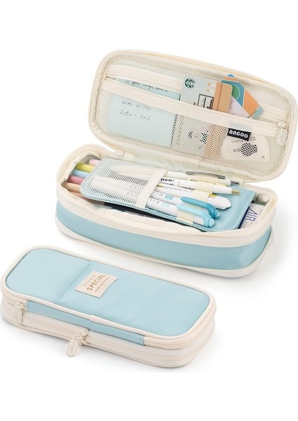 Büyük Kapasiteli Kalem Kutusu Büyük Kalem Kılıfı Kırtasiye Kalem Çantası-Açık Mavi (Yurt Dışından)