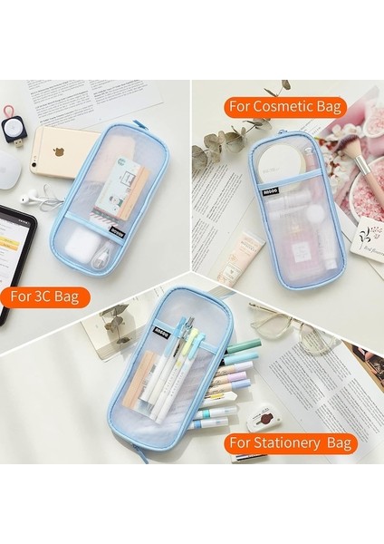 Fermuarlı Izgara Örgü Kalem Kalem Kutusu Şeffaf Makyaj Renkli Kılıfı Kozmetik Çantası Okul Genç Kız Şeffaf Kırtasiye Çantası Ofis Düzenleyici Kutusu-Mavi (Yurt Dışından) indirimleri