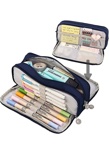 Ww Üç Katmanlı Büyük Kapasiteli Kalem Kutusu-Koyu Mavi (Yurt Dışından)