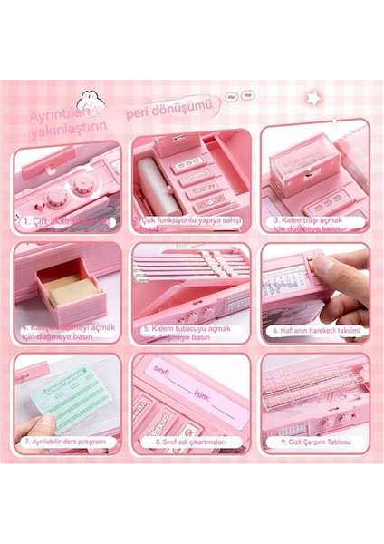 Hss Çok Fonksiyonlu Kırtasiye Kutusu Kod Kilitli Kalem Kutusu Çift Katmanlı Büyük Kapasiteli Mekanizmalı Kalem Kutusu -Pembe (Yurt Dışından) modelleri