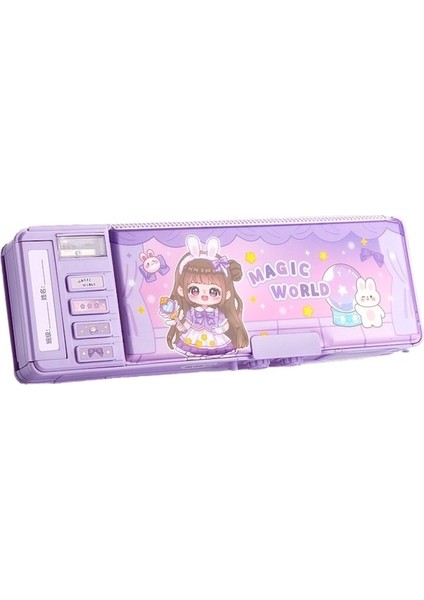 Hss Çok Fonksiyonlu Kırtasiye Kutusu Kod Kilitli Kalem Kutusu Çift Katmanlı Büyük Kapasiteli Mekanizmalı Kalem Kutusu -Mor (Yurt Dışından)