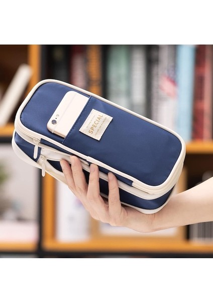 Büyük Kapasiteli Kalem Kutusu Büyük Kalem Kılıfı Kırtasiye Kalem Çantası-Koyu Mavi (Yurt Dışından) modelleri