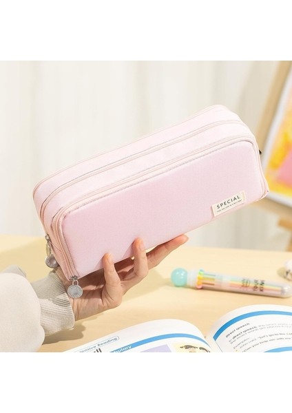 Okul Genç Kız Erkek Için Büyük Kapasiteli Kalem Kutusu 4 Bölmeli Kese Kalem Çantası-Pembe (Yurt Dışından) modelleri