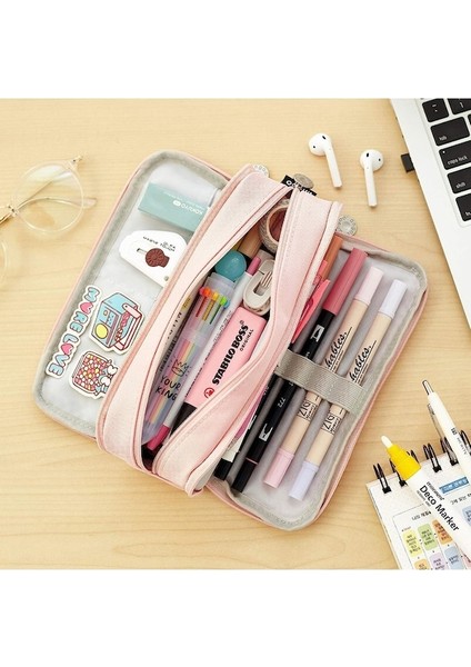 Okul Genç Kız Erkek Için Büyük Kapasiteli Kalem Kutusu 4 Bölmeli Kese Kalem Çantası-Pembe (Yurt Dışından) indirimleri