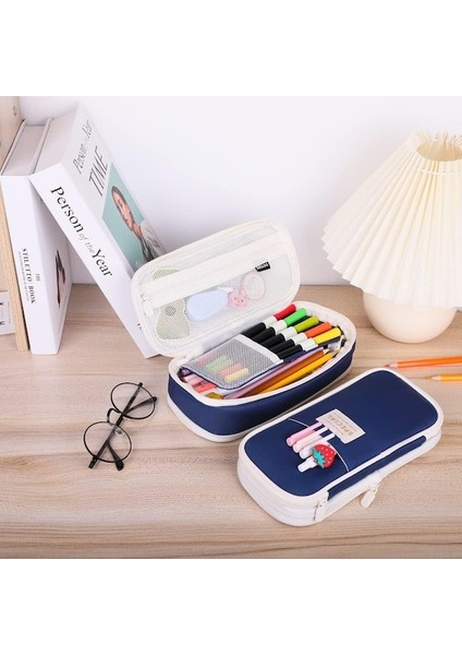 Büyük Kalem Kılıfı Büyük Kapasiteli Kalem Kutusu Kırtasiye Kalem Çantası Katlanabilir Kalem Saklama Çantası Kozmetik Makyaj Çantaları-Lacivert (Yurt Dışından) fiyatları