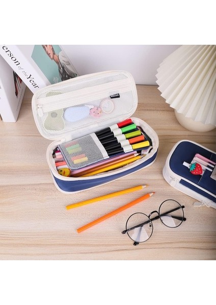 Büyük Kalem Kılıfı Büyük Kapasiteli Kalem Kutusu Kırtasiye Kalem Çantası Katlanabilir Kalem Saklama Çantası Kozmetik Makyaj Çantaları-Lacivert (Yurt Dışından) modelleri