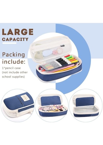Büyük Kalem Kılıfı Büyük Kapasiteli Kalem Kutusu Kırtasiye Kalem Çantası Katlanabilir Kalem Saklama Çantası Kozmetik Makyaj Çantaları-Lacivert (Yurt Dışından) indirimleri