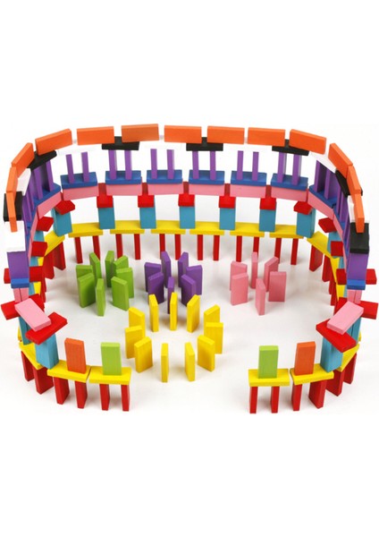 120 Adet Ahşap Gökkuşağı Domino Ralli Blokları Istifleme Binası Eğitici Oyuncak (Yurt Dışından)