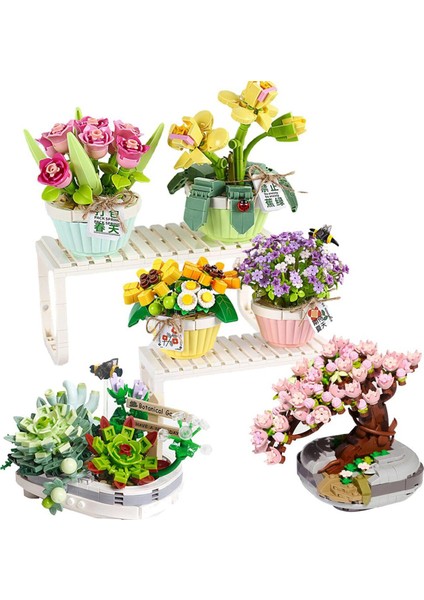Mini Bonsai Yapı Taşları Çiçekler Dıy Yaratıcı Etli Kiraz Çiçekleri Bitki Saksı Buket Tuğla Saksı Süsler Oyuncak Hediye (Yurt Dışından)