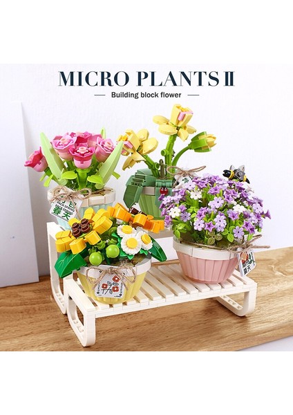 Mini Bonsai Yapı Taşları Çiçekler Dıy Yaratıcı Etli Kiraz Çiçekleri Bitki Saksı Buket Tuğla Saksı Süsler Oyuncak Hediye (Yurt Dışından)