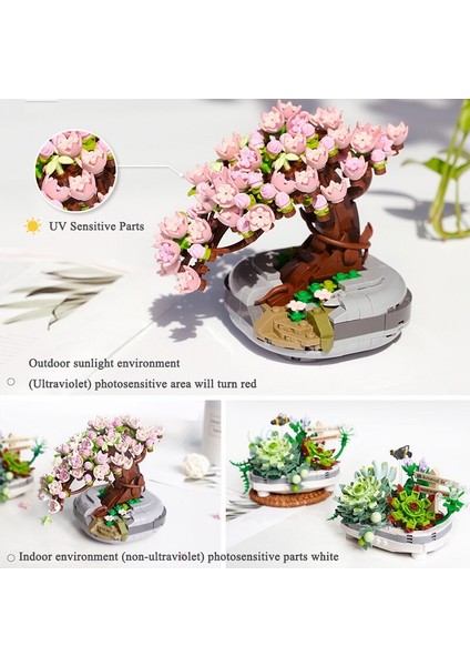 Mini Bonsai Yapı Taşları Çiçekler Dıy Yaratıcı Etli Kiraz Çiçekleri Bitki Saksı Buket Tuğla Saksı Süsler Oyuncak Hediye (Yurt Dışından)