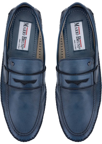 Erkek Hakiki Deri Mavi Loafer Ayakkabı 1024 64605 Erk Ayk Y24 Blu fırsatları