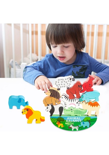 Çocuk Montessori Ahşap Hayvan Denge Blokları Tahta Oyunları Oyuncak Çok Renkli Eğitici Istifleme Yüksek Yapı Taşı Ahşap Oyuncaklar (Yurt Dışından)