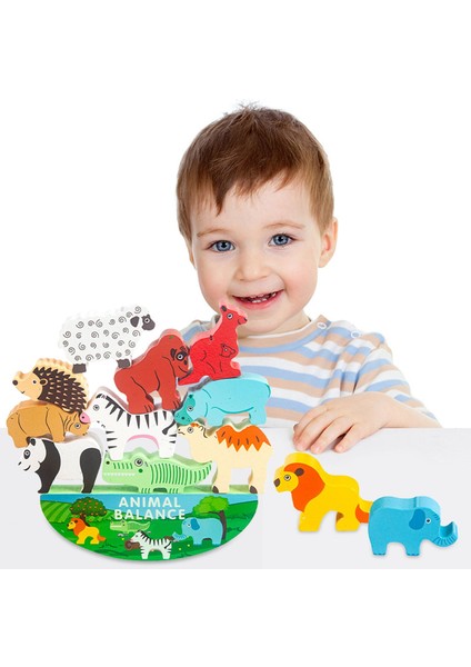Çocuk Montessori Ahşap Hayvan Denge Blokları Tahta Oyunları Oyuncak Çok Renkli Eğitici Istifleme Yüksek Yapı Taşı Ahşap Oyuncaklar (Yurt Dışından)