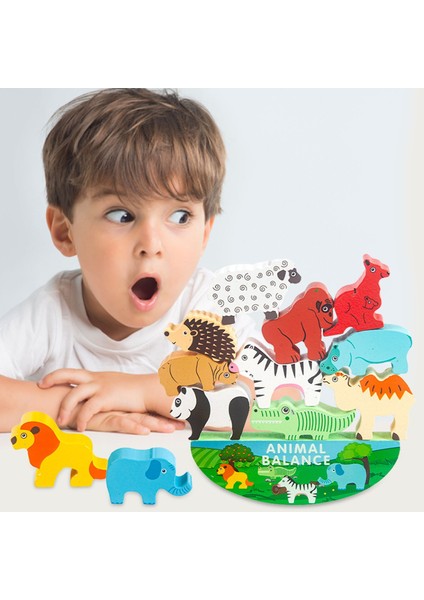 Çocuk Montessori Ahşap Hayvan Denge Blokları Tahta Oyunları Oyuncak Çok Renkli Eğitici Istifleme Yüksek Yapı Taşı Ahşap Oyuncaklar (Yurt Dışından)