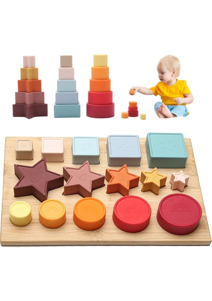Takım Montessori Oyuncakları Sıralama ve Istifleme Yapı Taşları Oyuncak Gıda Sınıfı Silikon 1 Ila 3 Yaş Arası Erkek Kız Için Çocuk Günü Hediyesi (Yurt Dışından)