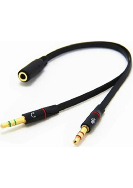 3.5mm Stereo Ses Kadın 2 Erkek Kulaklık Mikrofon Y Splitter Siyah Kablo Adaptörü Bilgisayar Aksesuarları (Yurt Dışından)
